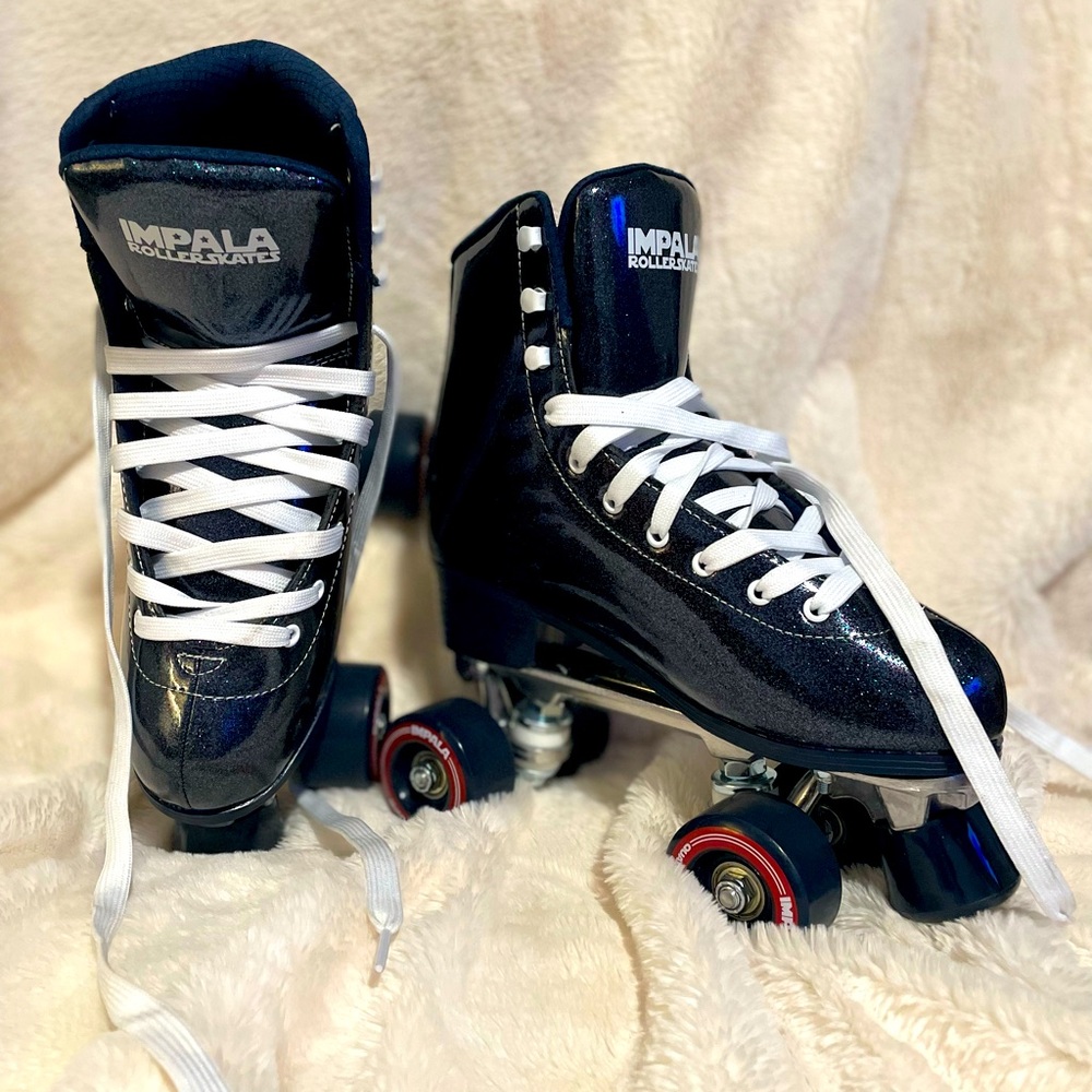 Impala Black Glitter Quad Roller Skates w/ New Wheels